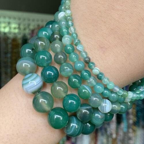 Natural Green Striped Agates Stone Beads For Jewelry Making Diy Bracelet Necklace Charm Round Loose Spacer Beads 4 6 8 10 12mm