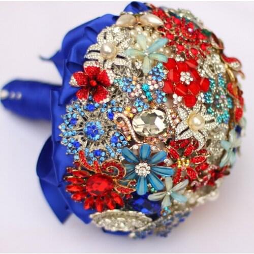 Bride Brooch bouquet custom made Wedding Red & Sapphire Jewelry Bride 's bridal bouquets 8 inch