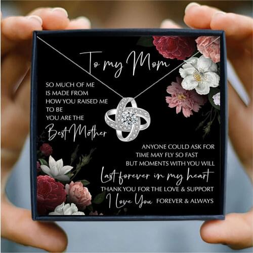 Lucky Knot Crystal Necklace Women Mothers Day Gift Four Leaves Pendant Necklaces Mom Birthday Jewelry