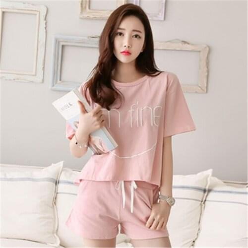 2020 Hot Sale Newest High Quality Women Pajamas Set Summer Cute Letter Strawberry Short Sleepwear Girls Comfortable Home Clothes