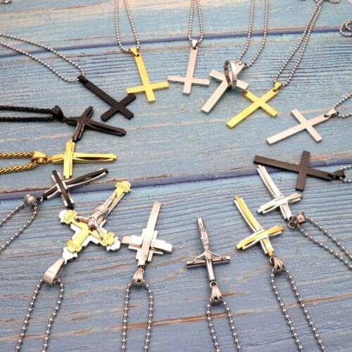 Punk Reglious Gold Black SilverColor Inversted Cross Bead Stainless Steel Pendant Necklace Women Chain For Men Christian Jewelry
