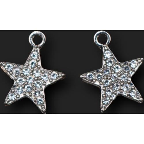 8pcs Silver Plated Handmade Rhinestones Five Pointed Star Pendant Necklace Bracelet Accessories DIY Charms Jewelry Crafts Making
