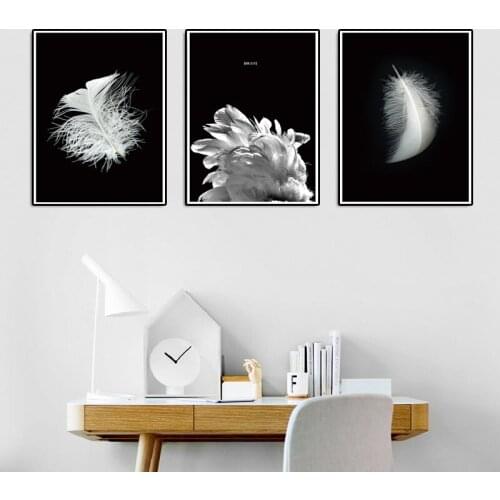 Nordic Modern Style Beautiful White Feather Canvas Painting Minimalism Posters And Prints Wall Pictures For Living Room Decor