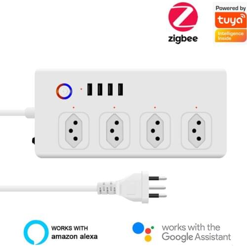 Tuya Zigbee Smart Socket Brazil Power Plug With 4 USB Port Smartlife APP Control Works With Alexa Google Home Assistant