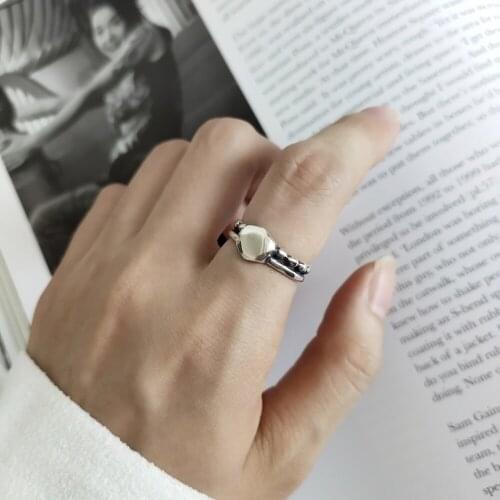 Unique Real 925 Sterling Silver Two Layer Irregular Bead Charm Stackable Rings for Women Vintage Style Finger Jewelry Band 2019