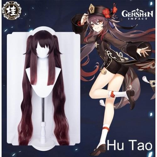 UWOWO Genshin Impact HuTao Cosplay Wig Brown Wig Game Cosplay Wigs Hu Tao 115cm Long Claw Clip Ponytail Hair