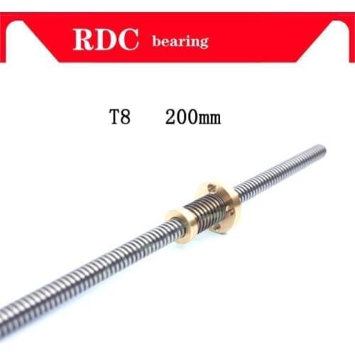High quality Anti-Backlash Nut + 200 mm T-type Stepper Motor Trapezoidal Lead Screw 8MM Thread 8mm T8 For 3D Printer & CNC NEW