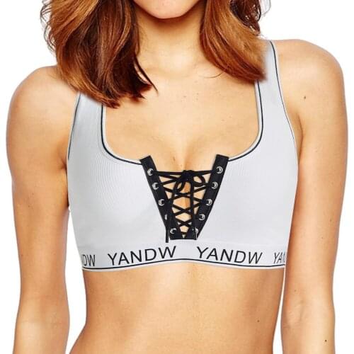 YANDW Women Sexy Deep V Bras Tube Tops Wrap Chest Beach Racing Casual Lady Bra Outdoor Sports Breathable Y-line Lace Up Elastic