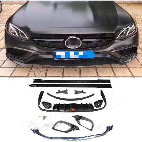 Carbon Fiber Rear Diffuser with Exhaust Front Lip Bumper Side Skirts Rear Wing Support Brackets for Benz W213 E63 AMG 2017+ FRP