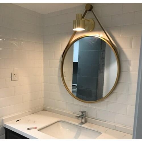 Iron Wall Hanging Personality Round Mirror Creative Bathroom Mirror Simple Fashion Bathroom Decoration Vanity Mirror Q424