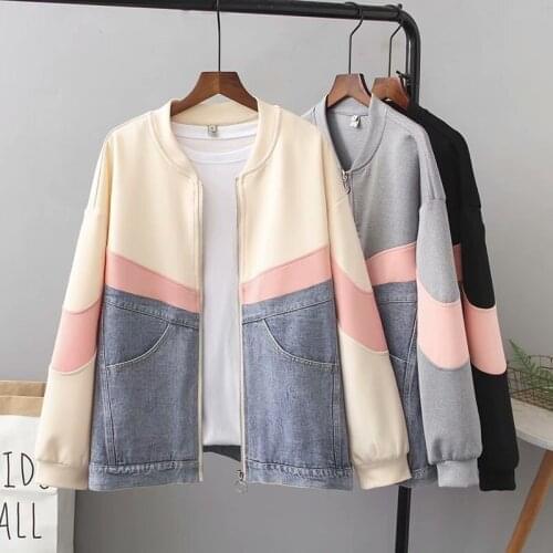 Denim Spliced Jacket Womens 2021 New Fashion Korean Pocket Zipper Patchwork Coat Loose Plus Size Casual Female Jaqueta Jeans