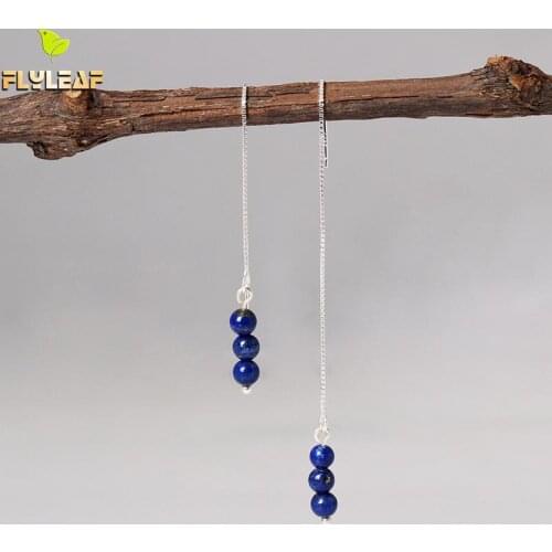 Flyleaf Natural Garnet Lapis Lazuli Turquoise Bead Long Earings For Women Real 925 Sterling Silver Drop Earrings Fine Jewelry