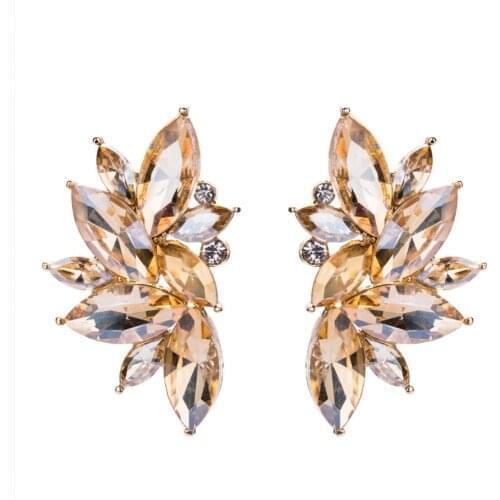 Fashion Crystal Wings Earrings Elegant Women Statement Jewelry White Champagne Symmetric Stud Earrings For Women 2018 Hot Sale