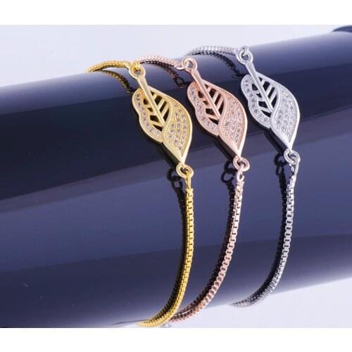 Supplies For Jewelry Vintage Zircon Leaf Charms Bracelet Women Handmade Copper Square Chain Friendship Bracelets Bijoux Gifts