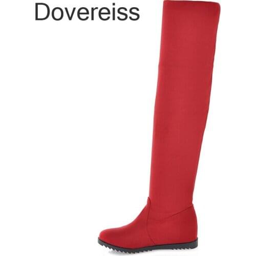 Winter for woman new fashion Round toe consice new suede Slip on red gray and brown Increase height Over the knee boots 34-39