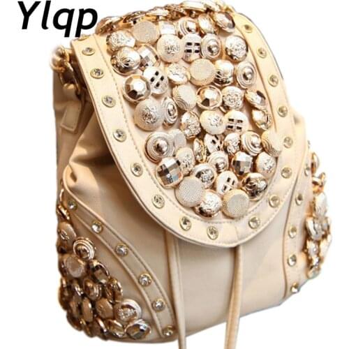 2019 Manual Wear Bead Button Cover Women Leather Backpack Fashion Female Shoulder Bags Women College Bags mochila feminina