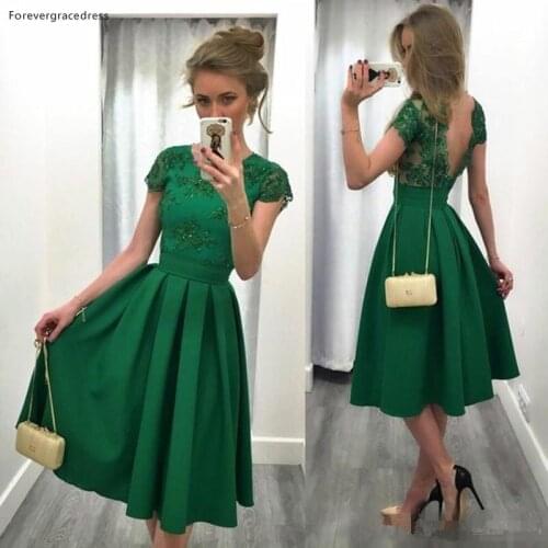 Green Tea Length Prom Dress High Quality Backless Cocktail Party Gown vestidos de coctel