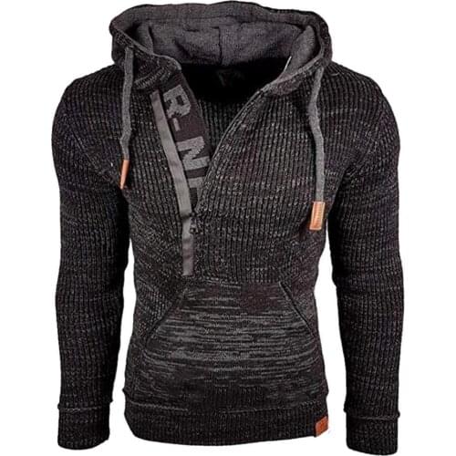 Coat Men Autumn Winter Patchwork Warm Knitted Jumper Sweater Long Sleeve Hooded Coat