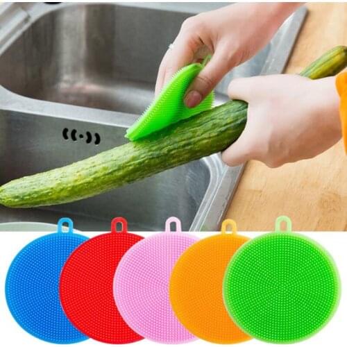 100pcs Round Shape Multifunctional Kitchen Washing Tool Silicone Scrubbers Silicone Sponge Dishwashing Brush Cleaning Brushes JF