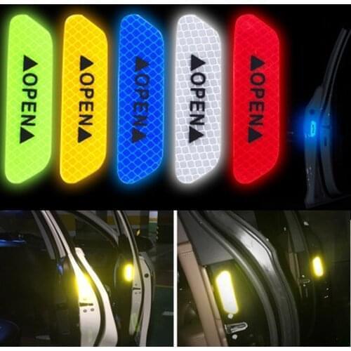 4Pcs/Set High Reflective Car Door Stickers Universal OPEN Safety Warning Mark Notice Bicycle Car Motorcycle Reflective Strips