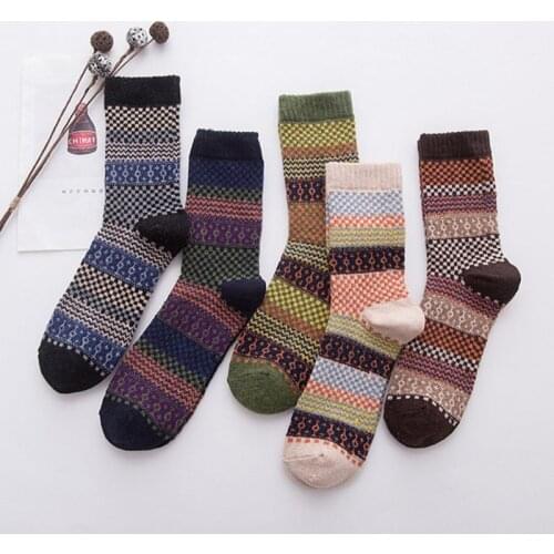5 Pairs Mens Wool Cashmere Socks Warm Winter Thick Business Vintage Comfortable