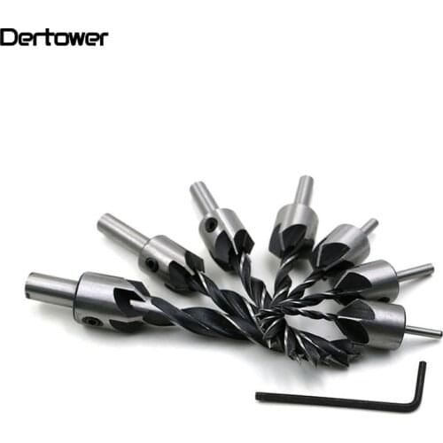 7pcs 5 Flute Countersink Drills Bit HSS Drills Bit Reamer Set For Woodworking Chamfer 3-10mm DT6