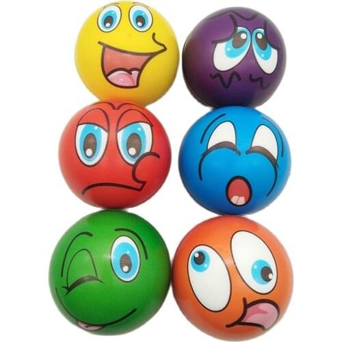 AntiStress ball Relief Cartoon smiley face PU Foam Balls Anti Stress Toys for Children Boys Girls 63mm 6pcs