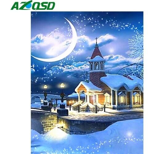 AZQSD Full Square Diamond Painting Winter Diamond Embroidery Scenery Rhinestones Pictures Full Display Home Decoration Gift