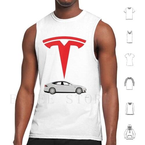 Tesla White Model S Logo Apparel Tank Tops Vest Cotton Esla Tesla Motors Tesla Model 3 Elon Elon Musk Tesla Motors Model X