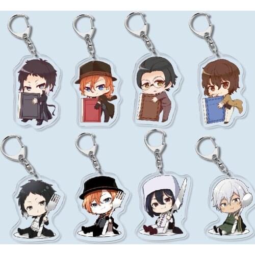 Bungo Stray Dogs Keychain Man Acrylic Anime Key Chain Women Key Holder Couples Keyring Kids Pendant Nakajima Atsushi Llaveros