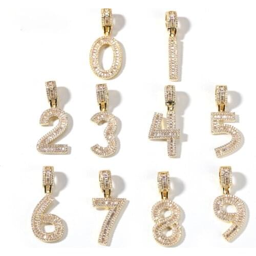 Gold Silver Color Arabic numerals Necklace Hip Hop Pendant Bling Zirconia Mens Women DIY Chain Rock Jewelry Accessories