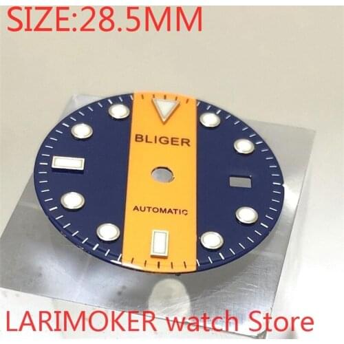 Bliger /28.5MM Sterile Watch Dial blue yellow Watch Dial Parts Fit ETA 2836/2824 DG2813/3804 Miyota 8215 821A MH35 MH36 Movement