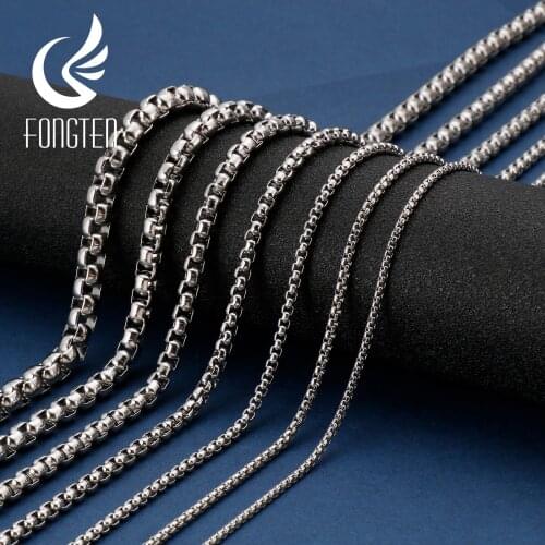 Fongten DIY Making Curb Box Chain Necklace For Women Men Stainless Steel Long Necklaces Simple Wholesale Jewelry Accessories
