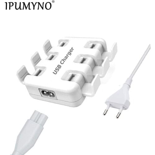 IPUMYNO 6 Ports 8A US/EU Plug Multiple Wall USB Charger Smart Adapter Mobile Phone Tablet Charging Device for Smartphone Tablets