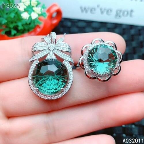 KJJEAXCMY Fine Jewelry 925 sterling silver inlaid Green crystal female gemstone ring pendant set classic