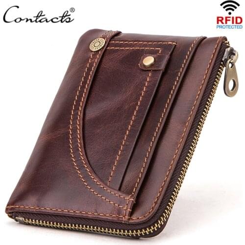 CONTACTS Genuine Leather Card Wallet Men Business Credit Card Holder Casual Coin Purse for Male Thin Credit Card Case Carteira