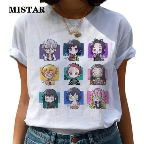 Summer Womens Clothing Print Japanese Anime Kimetsu No Yaiba Harajuku Women t shirts Tops Short sleeve Fashion White Tee Female