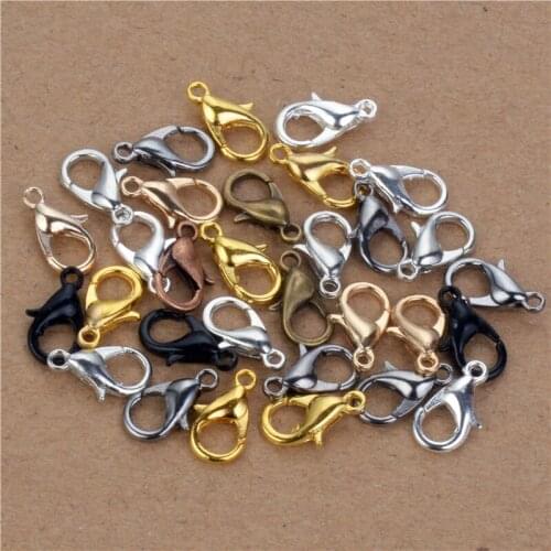 12*6mm 50pcs Metal Lobster Clasps Hooks Gold/Rhodium Lobster Clasps Hooks For Jewelry Making Finding DIY Necklace