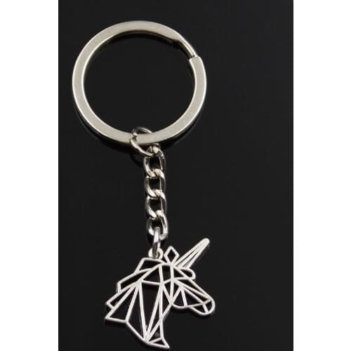 Fashion Keychain 25x24mm Hollow Unicorn Silver Color Pendants DIY Men Jewelry Car Key Chain Ring Holder Souvenir For Gift
