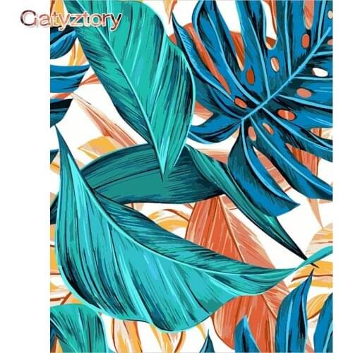 GATYZTORY Frameless Blue Leaves DIY Painting By Numbers Landscape Acrylic Paint By Numbers Kits Unique Gift For Home Decor