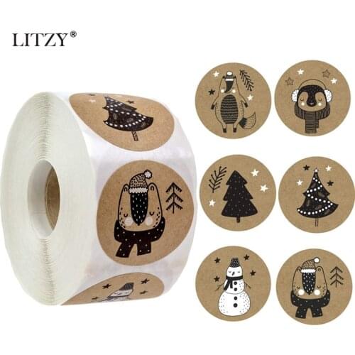 500pcs/roll Happy Christmas Day Animal Stickers Christmas Adhensive Seal Label Gift Box Decoration Family Sticker