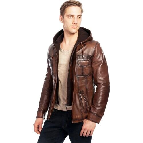 Genuine Soft Lambskin Leather Jacket Handmade Man Brown Jacket Biker Motorcycle Style Jacket Bomber Real Fur Coat Custom Product