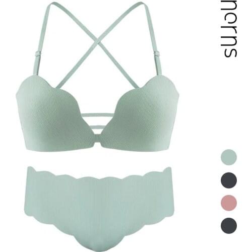 Norns Front Buckle Beautiful Back Gathered Small Chest Without Steel Ring Sexy Cross Strap Underwear Holding Stereotypes Bra Set