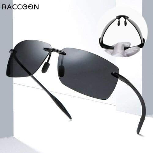 Newest Square Ultralight Polarized High Unbreakable Men Rimless Sunglasses Lightweight Driving TR90 Sun Glasses Brand Design