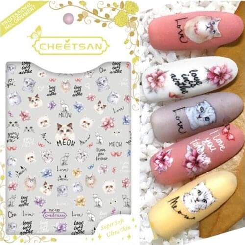 Newest TSC-123 MEOW lovely cats design 3d nail sticker Japan style nail decals DIY nail art decorations t