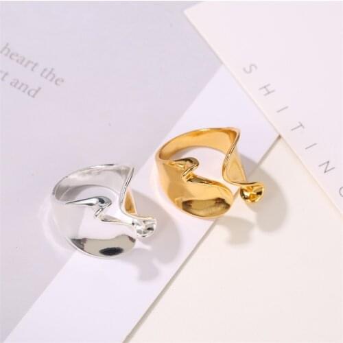 New Punk Open Resizable Size Gold Silver Color Irregular Metal Fingers Ring Unique Smooth Geometric Ring For Women Jewelry