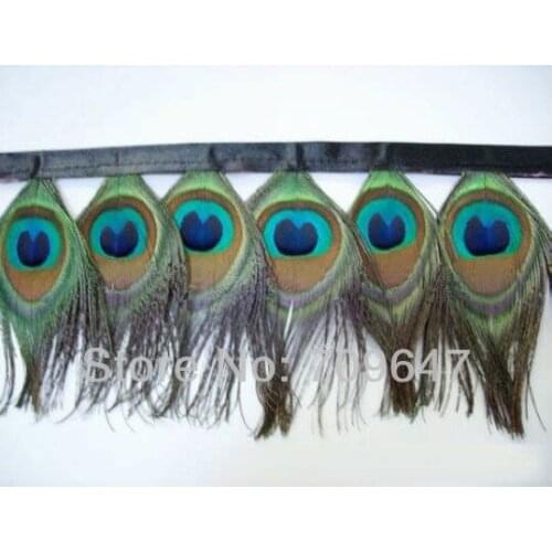 New Arrival! 2Meters/Lot Height 10cm Nature Peacock Eye Feather Fringe Peacock Feather Trimming with 56pcs Peacock Eyes