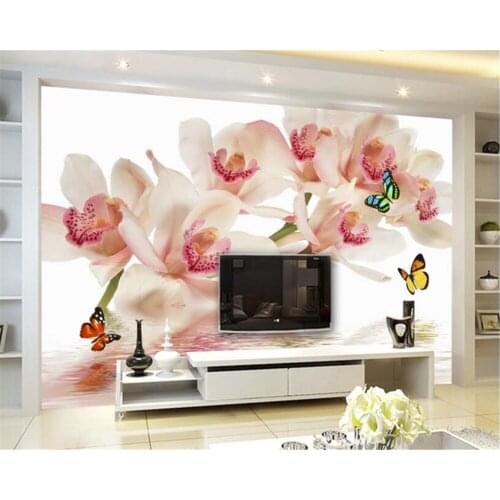 Beibehang papel parede Custom Photo Wall Frescoes Phalaenopsis Floral Reflections TV Wall Decorative 3D Wallpaper papel pintado