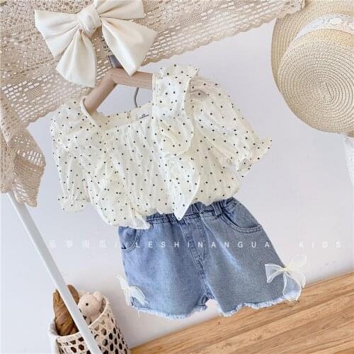 Baby Girl Clothes Roupa Infantil Toddler Clothing Sets 2021 Summer Blouse Denim Shorts New Arrivals Kids Costume