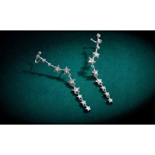 Origin Summer Chic Shiny Rhinestones Star Earrings for Women Gold Alloy Geometric Long Tassel Clip Earrings Jewelry Pendientes"